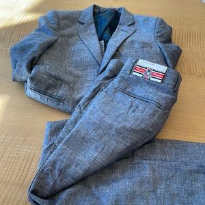 Boys English Laundry suit (grey linen with black elbow patches)